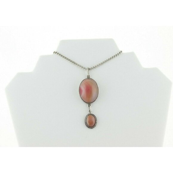 Sterling Silver Apricot Agate Necklace 18.5 inch chain Large Bold - Picture 6 of 8